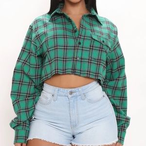 Cropped Flannel Top Fashion Nova Plaid Green Plus Size 3X